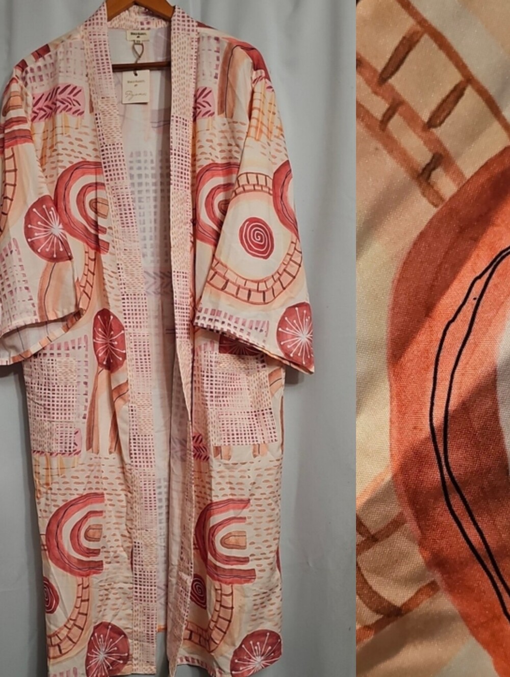World Market Pajamas Kimono Wrap Cover Up No Tie Cream Peach Pink One Size New